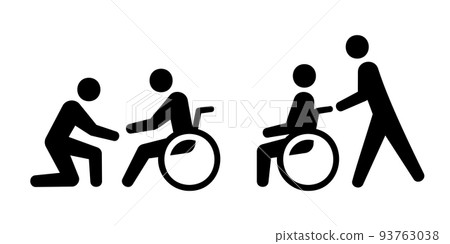 支持殘疾病人推輪椅的護士的矢量圖標素材集 黑白 93763038