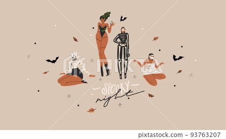 Hand drawn abstract vector graphic clipart illustrations,Halloween holiday costume party adult people characters collection set.Creepy Halloween design poster concept.Happy Halloween contemporary art. Hand drawn abstract vector graphic clipart illustrations,Halloween holiday costume party adult people characters collection set.Creepy Halloween design poster concept.Happy Halloween contemporary art. 93763207