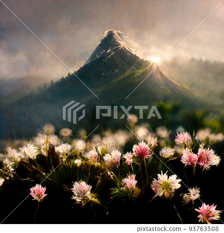 flower mountain realistic morning nature 93763508