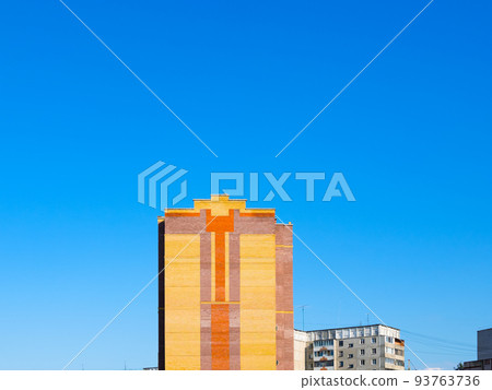 blue sky and orange brick urban house on sunny day 93763736