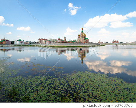 view of water lily leaves in river in Yoshkar-ola view of water lily leaves in river in Yoshkar-ola 93763763