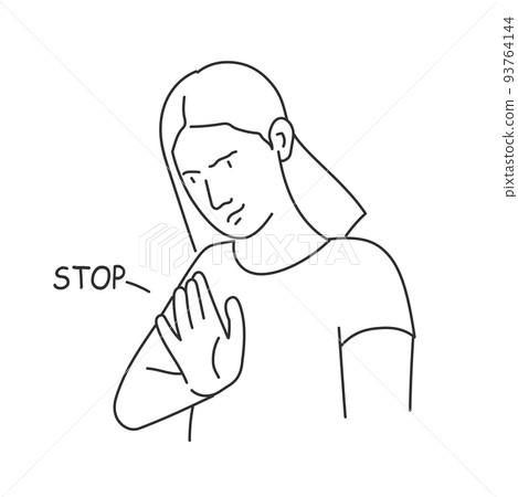 Woman saying no, showing denial, ignore or stop gesture. 93764144