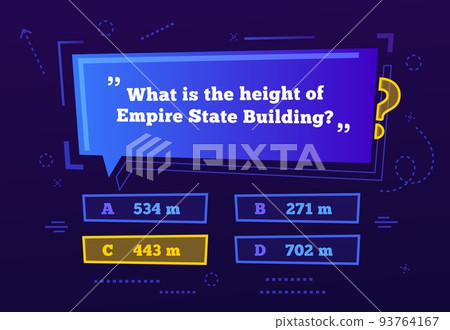 Quiz menu, test questions menu choice. Vector TV show or trivia game screen in funky style. Intellectual challenge contest, template, blue color layout with question and answer options in frames Quiz menu, test questions menu choice. Vector TV show or trivia game screen in funky style. Intellectual challenge contest, template, blue color layout with question and answer options in frames 93764167