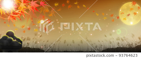 Full moon and moon-viewing dumplings on the fifteenth night of autumn Background material of autumn leaves dancing in the wind 93764623