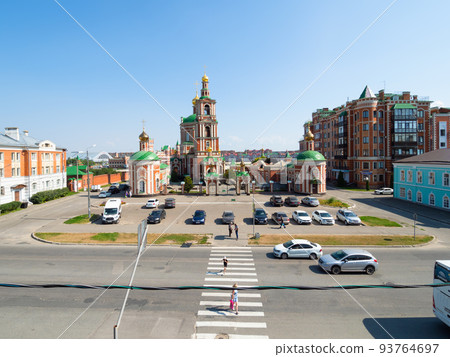 crosswalk on street and church in Yoshkar-Ola city 93764697
