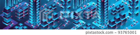 Smart city. Isometric big data concept, database.  Abstract technology background. Vector illustration 93765001