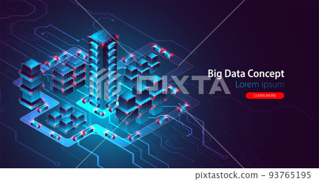 Isometric big data flow processing concept, database. Abstract technology background. Vector illustration Isometric big data flow processing concept, database. Abstract technology background. Vector illustration 93765195
