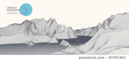 Wireframe landscape background. Futuristic vector illustration. 93765401