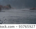 Morning river mist Two wild birds flying 93765927