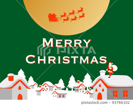 框架聖誕聖誕老人雪橇城市景觀背景複製空間插圖素材 93766102