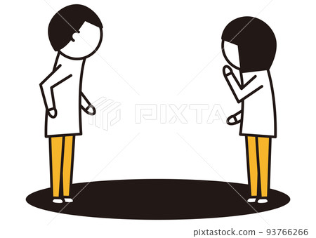 Men and women confused facing each other _ line drawing illustration _ black and yellow Men and women confused facing each other _ line drawing illustration _ black and yellow 93766266