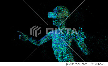 Metaverse concept. Woman with VR virtual reality goggles is working. 3D render. 93766522