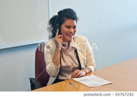 Business woman call to inquire more details and talk 93767292