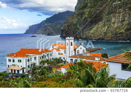 Madeira island scenery. stunning view of beautiful village Ponta Delgada in northern part. Portugal Madeira island scenery. stunning view of beautiful village Ponta Delgada in northern part. Portugal 93767726