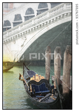 Romantic Venetian canals and gondolas. Venice, Italy 93767895