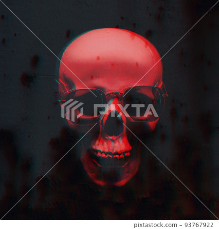 human skull with glasses with a dirty texture with cracks and 3d glitch effect human skull with glasses with a dirty texture with cracks and 3d glitch effect 93767922