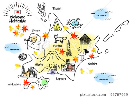 秋季北海道旅遊景點的簡單線條畫圖 93767929