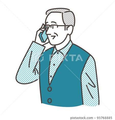 一位老人在智能手機上交談的矢量插圖素材 93768885
