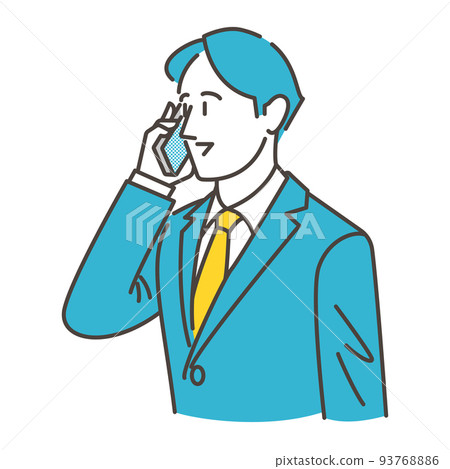 一個年輕的男性商務人士在智能手機上交談的矢量插圖素材 93768886