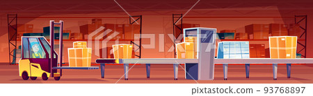 Warehouse worker at conveyor vector illustration 93768897