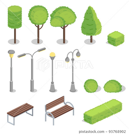Park elements 3D isometric vector illustration 93768902