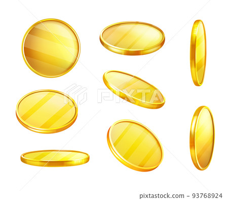 Vector golden coin in different positions, money 93768924