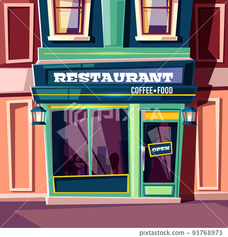 Street cafe in city house facade cartoon vector 93768973