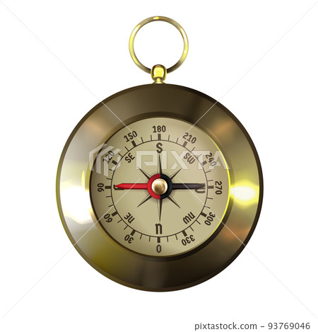 Old-fashioned retro brass compass realistic vector 93769046