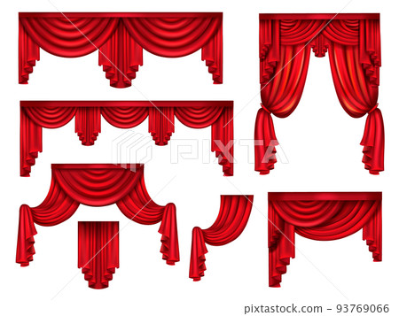 Red curtains or drapery realistic vector set Red curtains or drapery realistic vector set 93769066