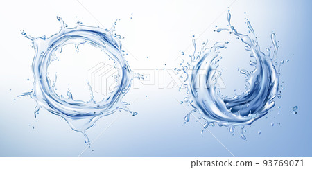 Vector 3d realistic set with blue water splashes 93769071