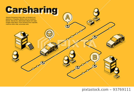 One-way carsharing service isometric vector poster 93769111
