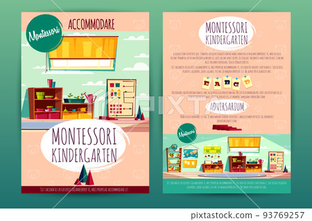 Vector brochures with Montessori kindergarten for children 93769257