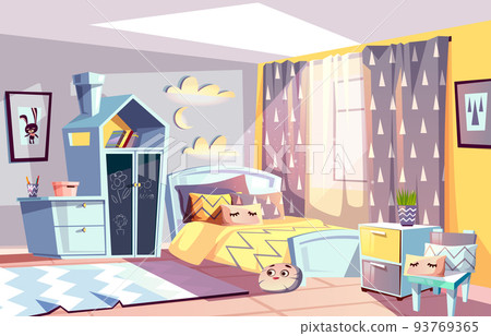 Kid modern room interior vector illustration Kid modern room interior vector illustration 93769365