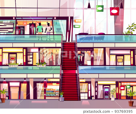 Mall shop with escalator vector illustration 93769395