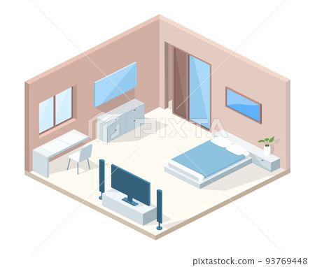 Bedroom interior cross section vector illustration 93769448