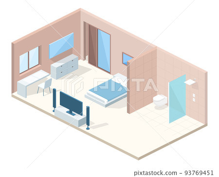 Hotel bedroom cross section vector illustration 93769451