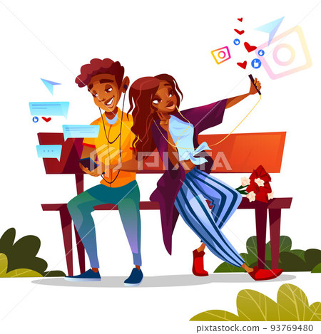 Couple dating with smartphones vector illustration Couple dating with smartphones vector illustration 93769480
