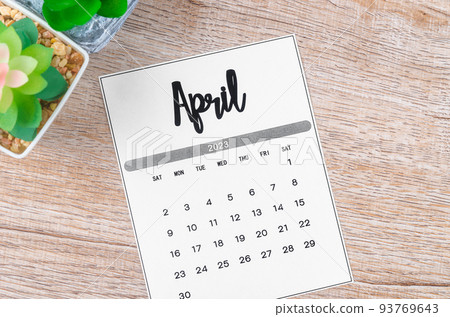 The April 2023 Monthly calendar for 2023 year on wooden background. The April 2023 Monthly calendar for 2023 year on wooden background. 93769643