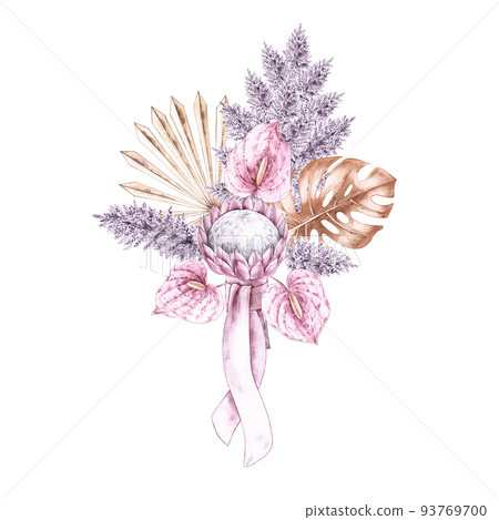 Watercolor bridal bouquet of the bride in boho style 93769700