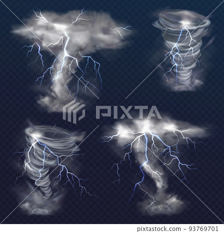 Lightning in tornado twister vector realistic storm 93769701