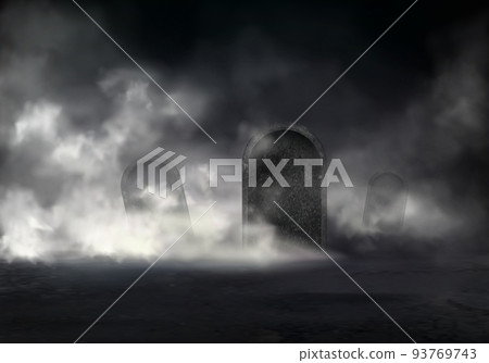 Horror scene on old cemetery realistic vector 93769743