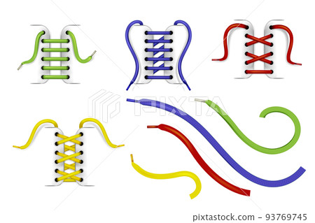 Shoe lacing with colorful laces realistic vector 93769745