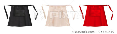 Set of realistic blank short apron mockups with fabric texture isolated from background 93770249