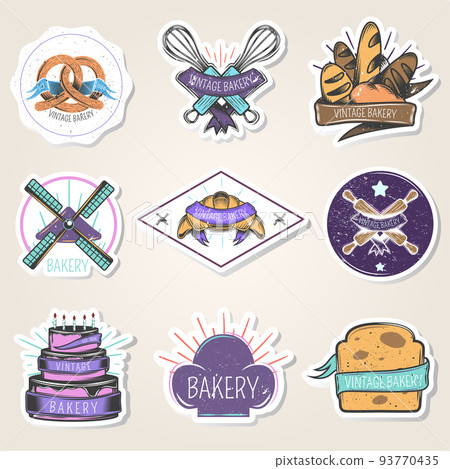 Bakery Stickers Set Vintage Style 93770435