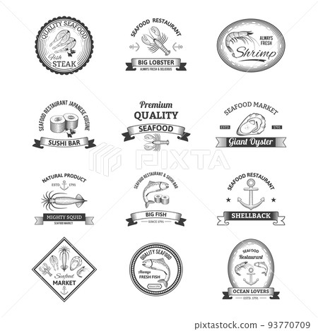 Seafood Retro Emblems Seafood Retro Emblems 93770709