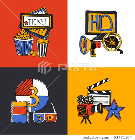 Cinema design concept flat icons set 93771104