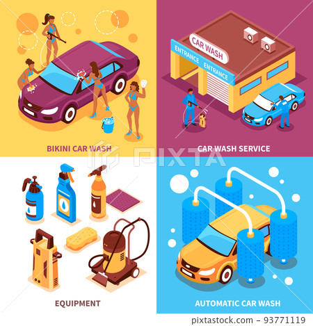 Car Wash Isometric Design Concept Car Wash Isometric Design Concept 93771119