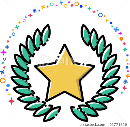 月桂花環和星形簡單圖標。帶有排名和等級的單點插圖材料。 月桂花環和星形簡單圖標。帶有排名和等級的單點插圖材料。 93771236