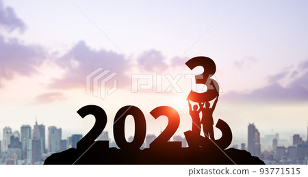 Image of 2023 Business New Year's card material People holding up the era name 93771515