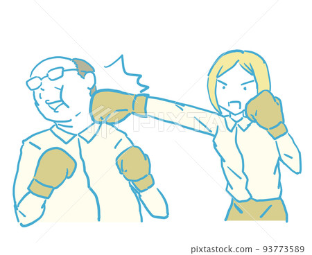 Woman hitting a man with boxing gloves Woman hitting a man with boxing gloves 93773589